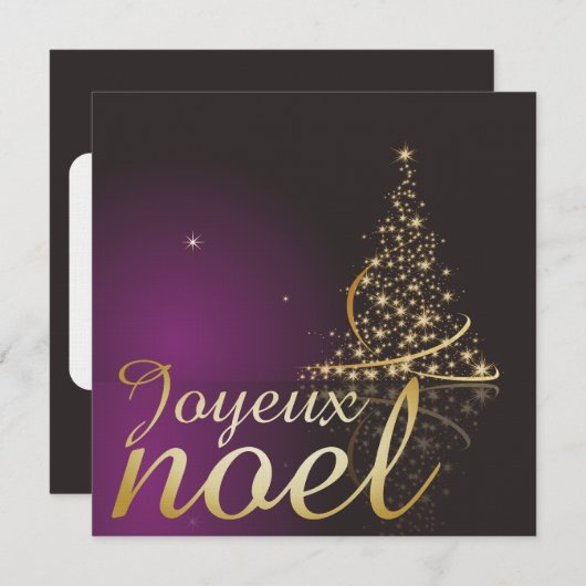 Invitation Motif de Noël pourpre avec de Noël dorarbre (Devant / Derrière)