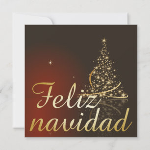 Invitation Motif de Noël rouge avec arbre de Noël doré.