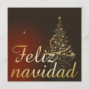Invitation Motif de Noël rouge avec arbre de Noël doré.