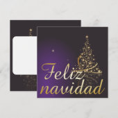 Invitation Motif de Noël violet foncé avec arbre doré (Devant / Derrière)