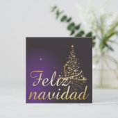 Invitation Motif de Noël violet foncé avec arbre doré (Debout devant)