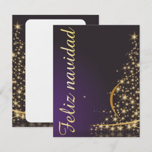 Invitation Motif de Noël violet foncé avec arbre doré