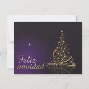 Invitation Motif de Noël violet foncé avec arbre doré