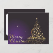 Invitation Motif de Noël violet foncé avec Noël doré (Devant / Derrière)