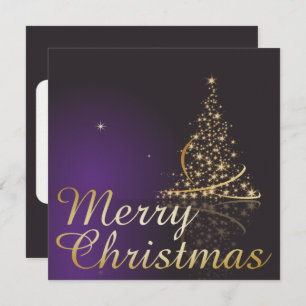 Invitation Motif de Noël violet foncé avec Noël doré