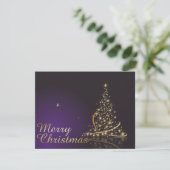 Invitation Motif de Noël violet foncé avec Noël doré (Debout devant)
