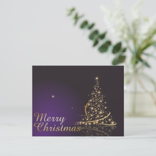 Invitation Motif de Noël violet foncé avec Noël doré (Debout devant)