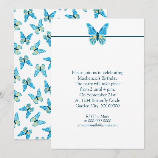 Invitation Motif de papillons Couleurs personnalisées Graphis (Devant / Derrière)