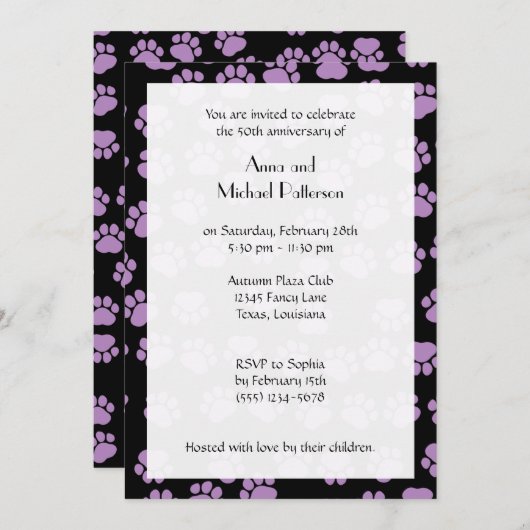 Invitation Motif De Pâtes, Pâtes Lilac, Pâtes De Chien, Anniv (Devant / Derrière)