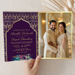 Invitation Motif de Peacock d'or violet Floral Indien Mariage<br><div class="desc">Éblouissez vos invités avec cette élégante invitation tout en un mariage indien avec un arrière - plan motif paon magnifique et de belles fleurs avec code QR pour RSVP en ligne. Ajoutez simplement les détails de votre événement sur ce modèle facile à utiliser et ornez cette carte avec votre photo...</div>