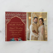 Invitation Motif de Peacock or rouge Floral Indien Mariage (Intérieur)