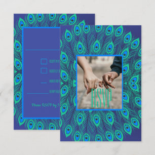 INVITATION MOTIF DE PLUME D'OISEAU PAON STYLISÉ MODERNE BLEU