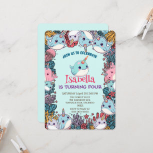 Invitation Motif de poisson narval mignon aquarelle sous la m