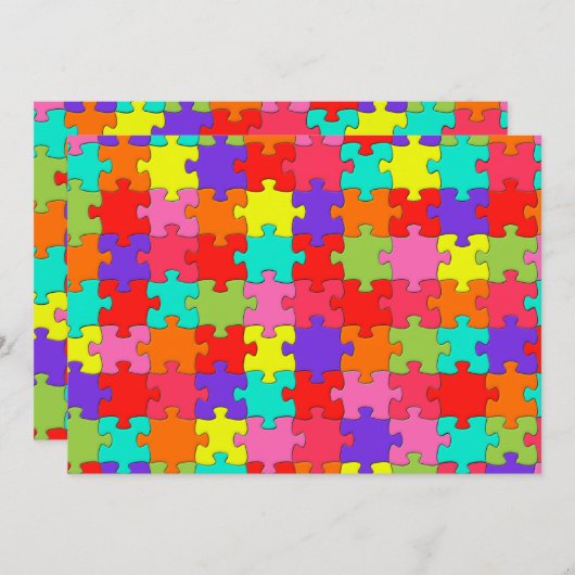 Invitation Motif de puzzle coloré (Devant / Derrière)