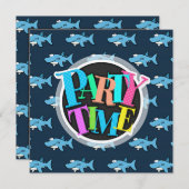 Invitation Motif de requin caricature bleu (Devant / Derrière)
