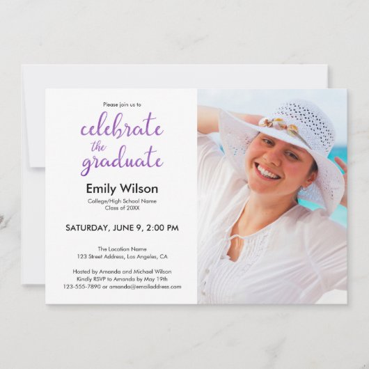 Invitation Motif de script violet pour la fête de remise des  (Devant)