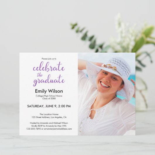 Invitation Motif de script violet pour la fête de remise des  (Debout devant)