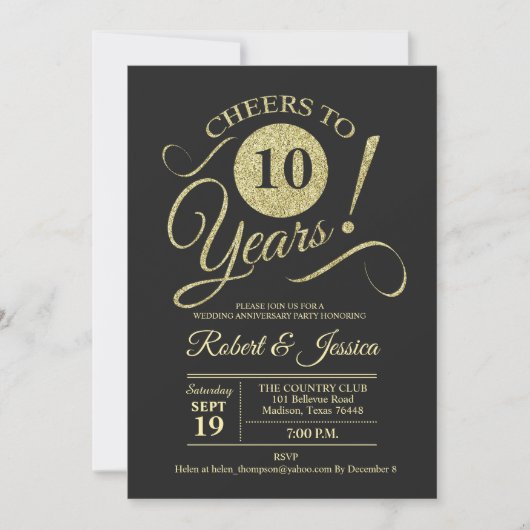 Invitation Motif de tableau craie or pour 10e anniversaire de (Devant)