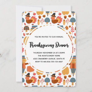 Invitation Motif de Thanksgiving avec dindes et épouvantails