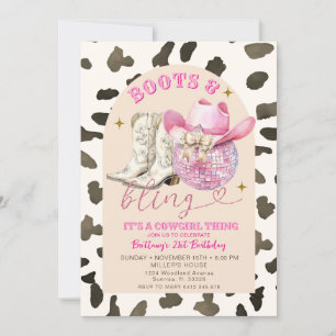 Invitation Motif de vache Bottes de l'Ouest et Bling Annivers