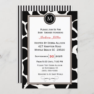 Invitation Motif de vache monogramme et Baby shower des rayur