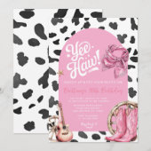 Invitation Motif de vache rose Western Rustic Cowgirl Anniver (Devant / Derrière)