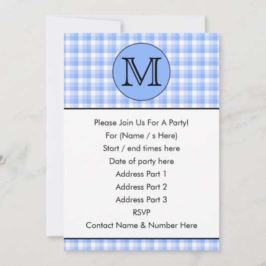 Invitation Motif de vérification du monogramme bleu. Lettre p (Devant)