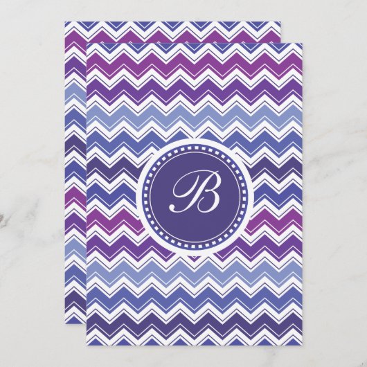 Invitation Motif de zigzag tribal de Chevron dans bleu et (Devant / Derrière)