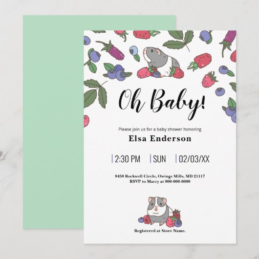 Invitation Motif des cerises et des cochons de Guinée (Devant / Derrière)