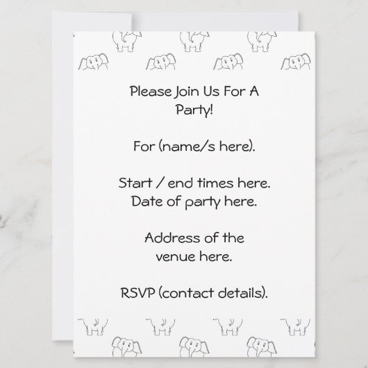 Invitation Motif des éléphants noirs et blancs. (Devant)