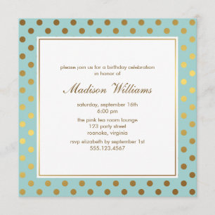 Invitation Motif des Pois Mint Faux Gold Foil