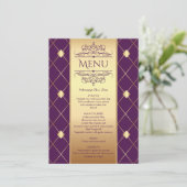Invitation Motif diamant doré sur Menu de Mariage violet (Debout devant)