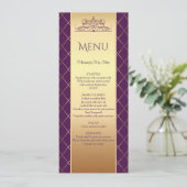 Invitation Motif diamant or sur le menu Mariage violet royal (Debout devant)
