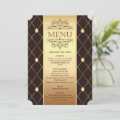 Invitation Motif diamant or sur Mariage brun Menu (Debout devant)