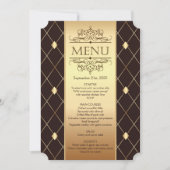 Invitation Motif diamant or sur Mariage brun Menu (Devant)