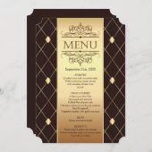Invitation Motif diamant or sur Mariage brun Menu (Devant / Derrière)