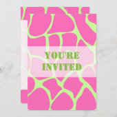 Invitation Motif d'impression de girafe, rose vif et vert cit (Devant / Derrière)