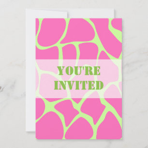 Invitation Motif d'impression de girafe, rose vif et vert cit