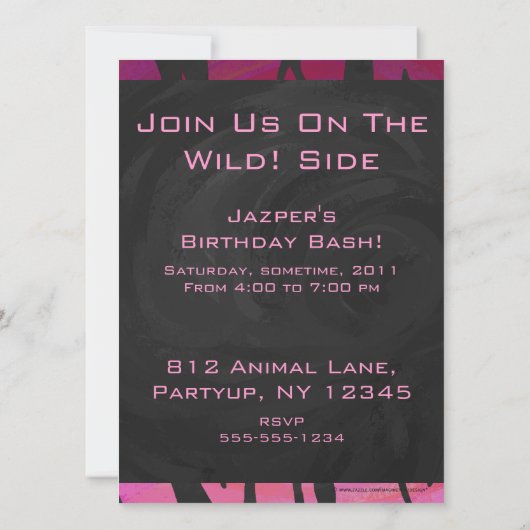 Invitation Motif d'impression monogramme rose et noir (Dos)