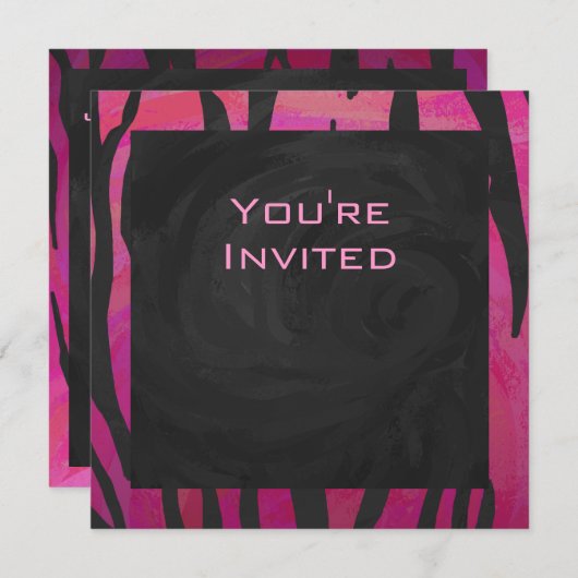 Invitation Motif d'impression monogramme rose et noir (Devant / Derrière)