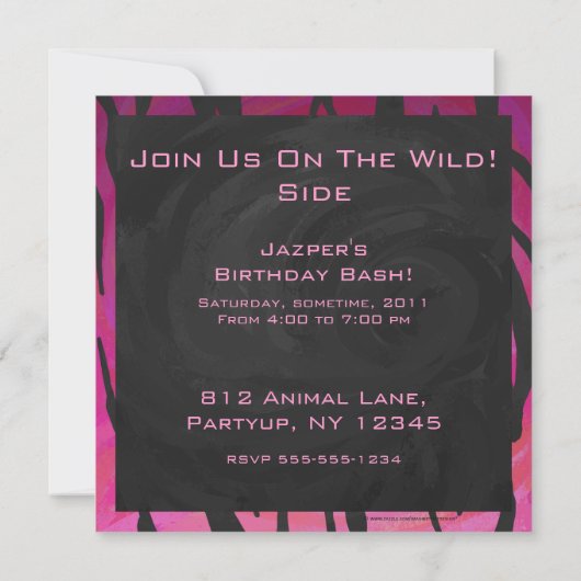 Invitation Motif d'impression monogramme rose et noir (Dos)