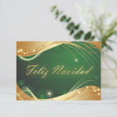 Invitation Motif doré de Noël avec fond vert (Debout devant)