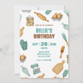 Invitation Motif d'outils de boulangerie verts pour anniversa (Devant)