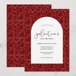 Invitation Motif du Brunch Vintage de Galentine Red Hearts