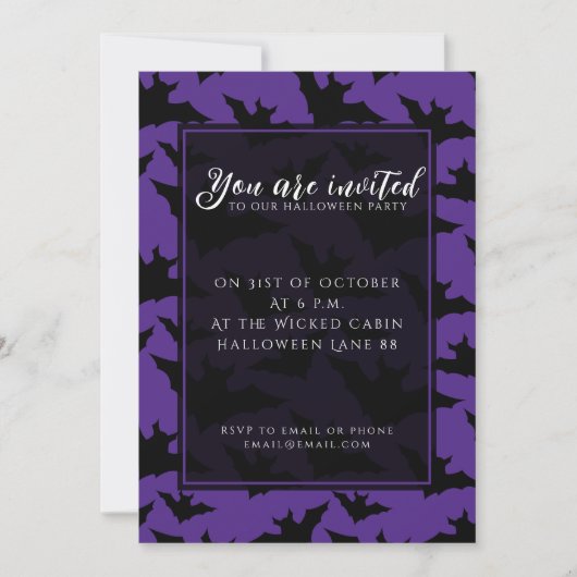 Invitation Motif effrayant et cool de chauves-souris noires p (Devant)