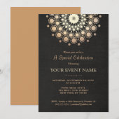 Invitation Motif élégant de cercle en or sur lin noir Formel (Devant / Derrière)