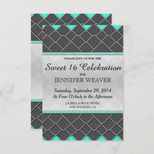 Invitation Motif élégant moderne en noir, blanc et sarcelle n (Devant / Derrière)