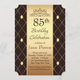 Invitation Motif en diamant d'or sur brun 85e anniversaire fê