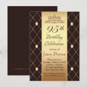 Invitation Motif en diamant d'or sur brun 95e anniversaire fê (Devant / Derrière)