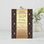 Invitation Motif en diamant d'or sur brun 95e anniversaire fê (Debout devant)